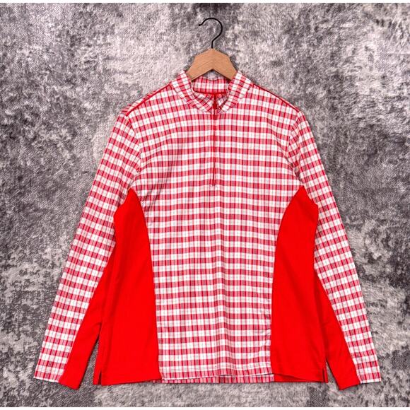 Peter Millar 1/4 Zip Large Womens Sun Comfort Red Picnic Plaid Performance Golf - Picture 1 of 7